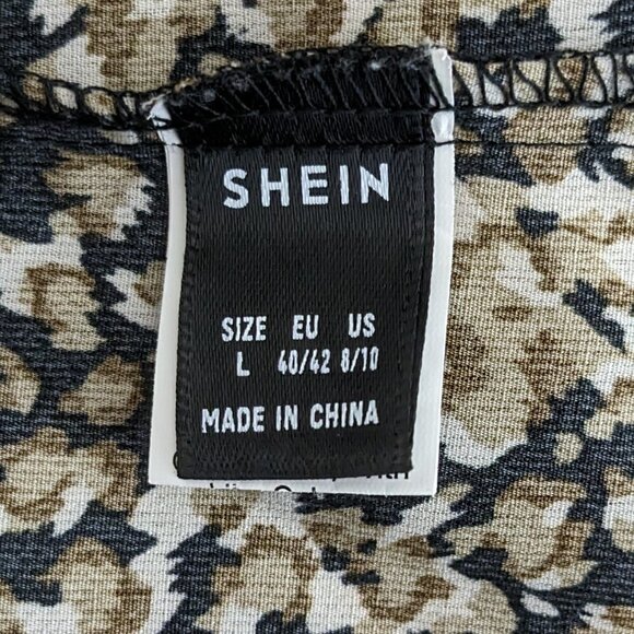 Women's "Shein" Brown/Gold, Long Sleeved, V-Neck Chiffon Tunic Top; Size L - Picture 4 of 5